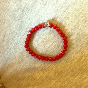 Beaded Red Hamsa Bracelet f/Good Luck & Protection